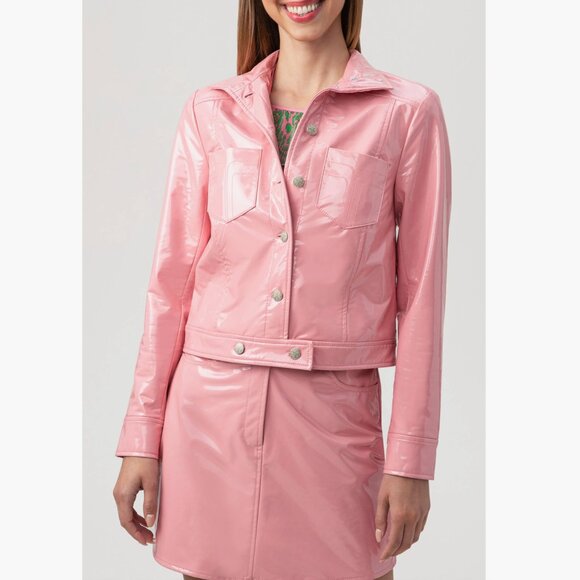 TRINA TURK Andre Faux Patent Leather Jacket, Pink, Size 4, NWT